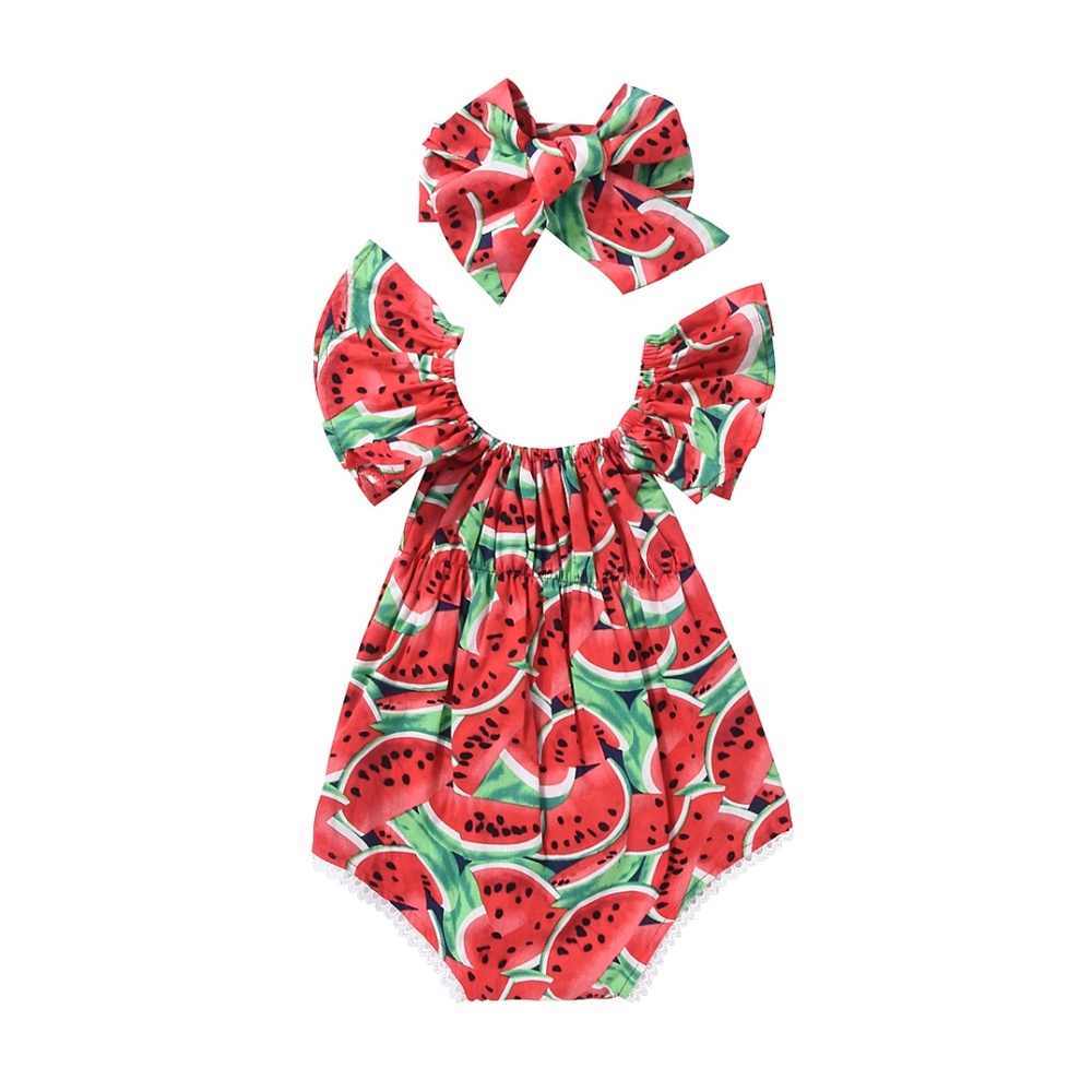 *Restocked* Baby Girl Watermelon Romper & Headband - Picture 3 of 8
